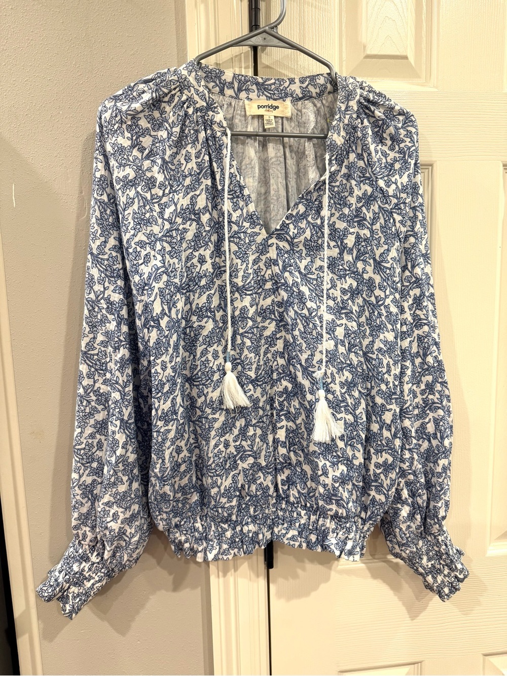 Porridge Blue Floral Tie-Neck Women's Blouse